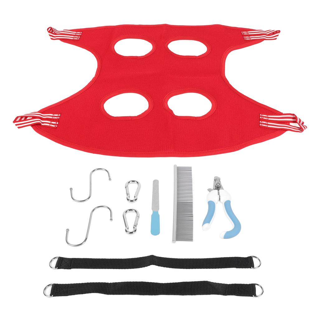 Dog Grooming Hammock Set Breathable Safe Restraint Bag Pet Grooming Sling with Nail Clipper Comb for Puppy Cat Red 10