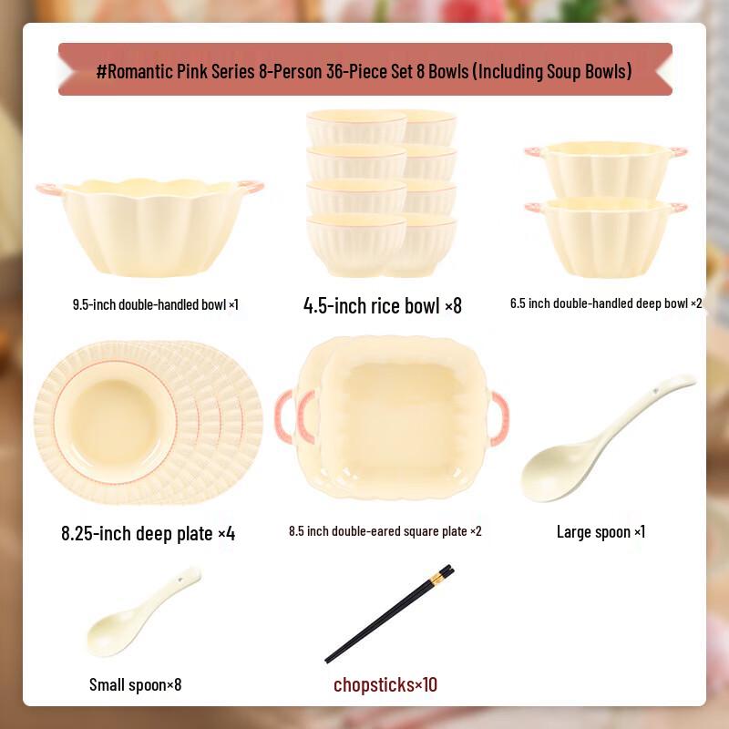 Handun Romantic Pink Ceramic 58-Piece Dinnerware Set