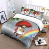 3Pcs Cute Rainy Day Bedding Set, Girl With Red Umbrella And Rainbow Print Duvet Cover + 2 Pillowcases, Whimsical Kids Decor