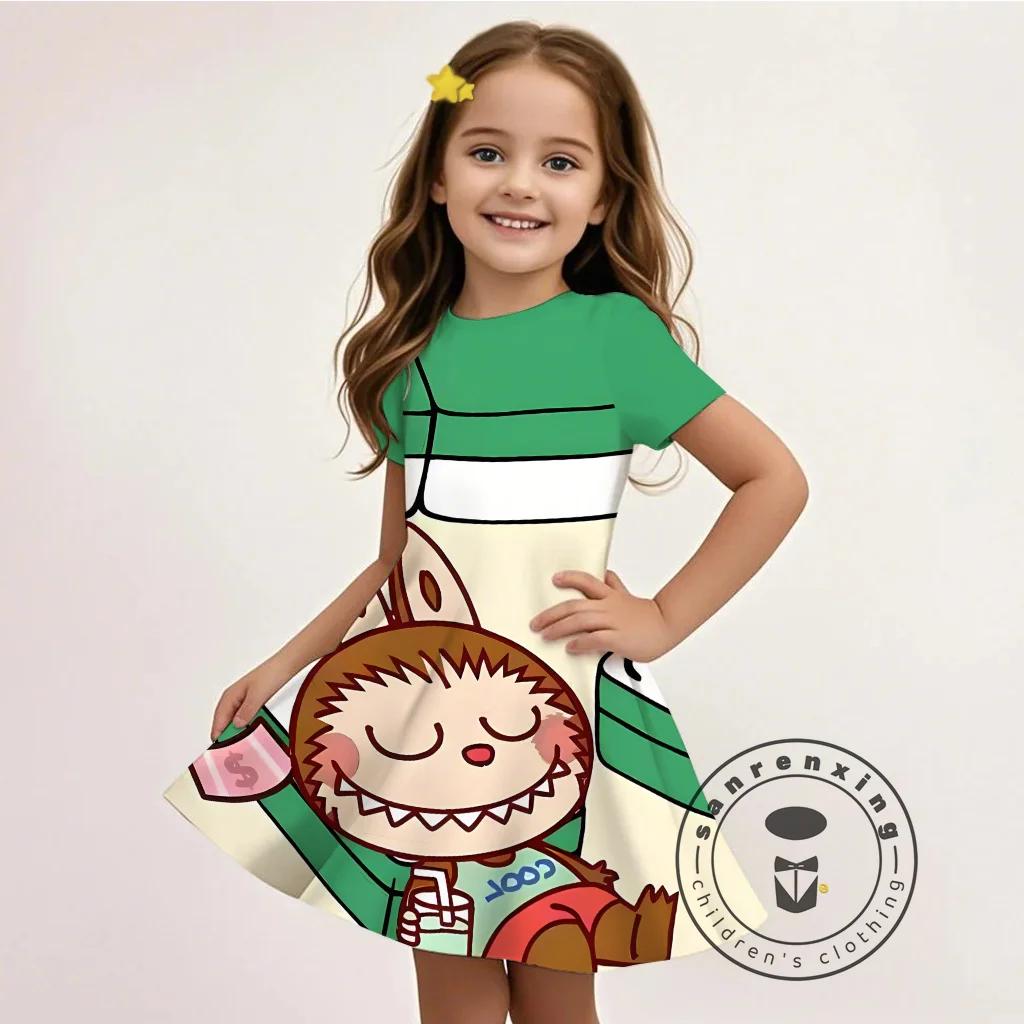 L-LABUBU-A Rochie Pentru Fete Imprimeu Desene Animate 3D Vară Casual Material Moale Drăguță Accesibilă La Modă Vânzare Fierbinte Cadou Gratuit 100%