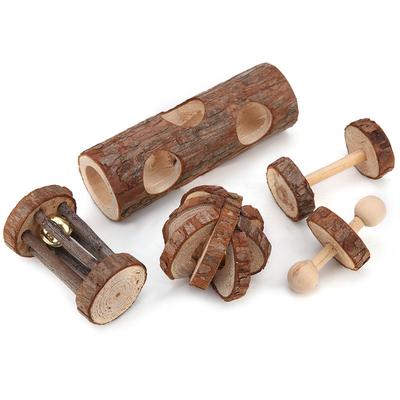 Small Hamster Wooden Nibbling Funny Toy  Cage Set of 5 For Small Pet (Random Color)
