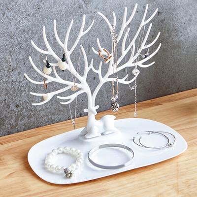 Deer Jewelry Organizer Antler Design Necklace Bracelet Earring Holder Jewelry Display Stand with Tray for Watches Lipsticks Bedroom Decor