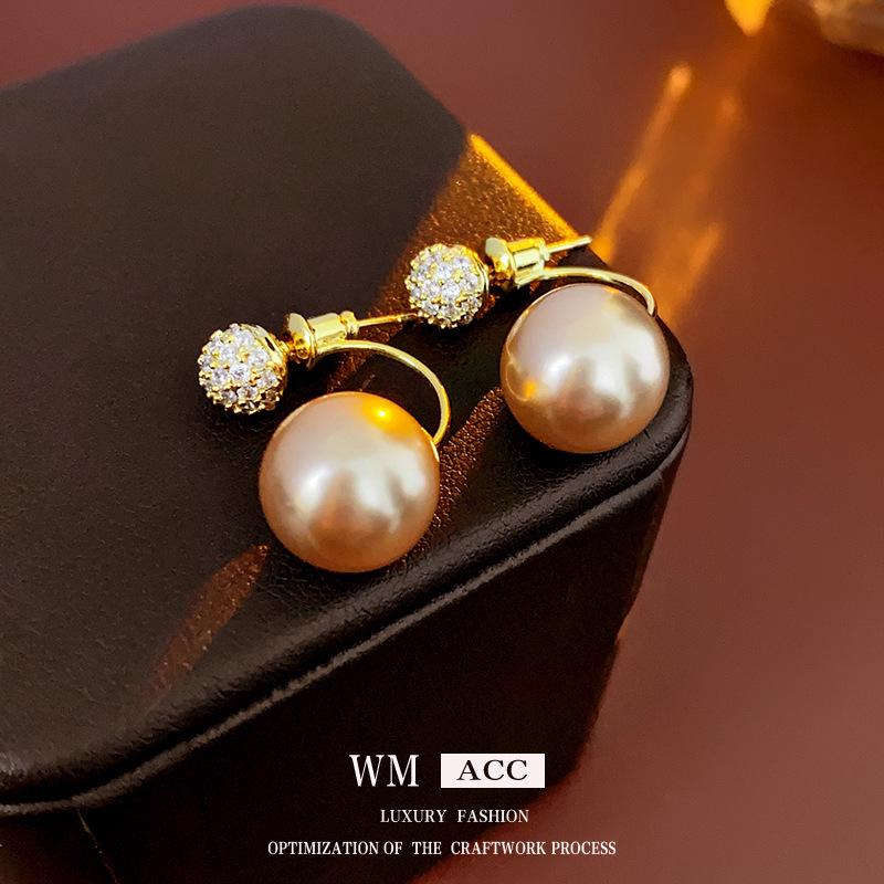 Vintage Silver Pearl Stud Earrings - Elegant Light Luxury Court Style