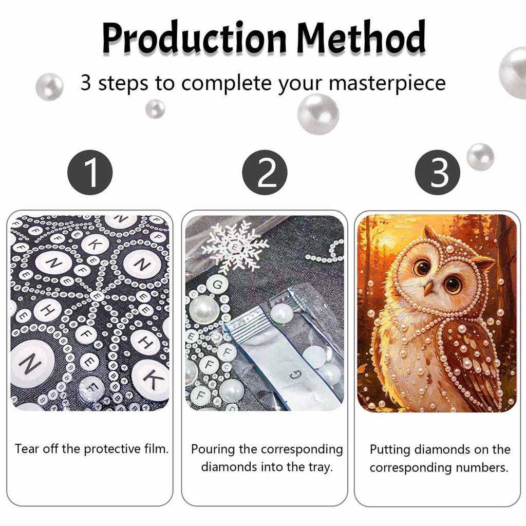 Golden Owl Pattern 5D Pearl Painting Kit with Frame DIY Sparkling Bead Canvas Art Relaxing Craft for Bedroom Decor Wall Art Ornament