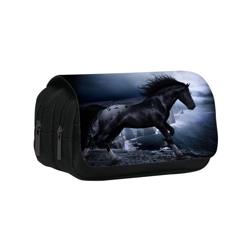 Dubbellaags etui dier paard paard 3D kleurendruk basisschool en middelbare school kinderen etui schrijfwaren tas