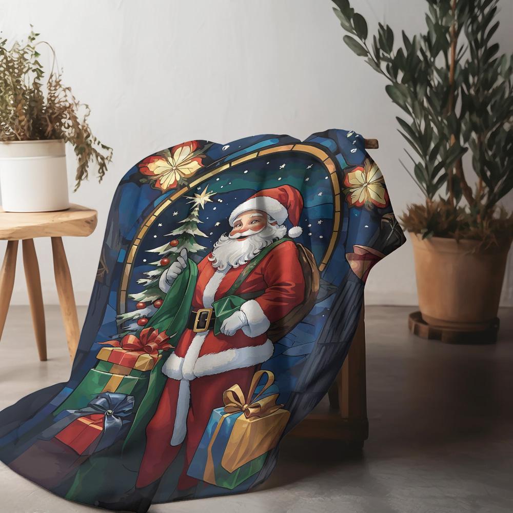 Tuniu Рождественское одеяло Санта Плед для дивана и кровати Теплый Уютный Подарок для Детей Подростков Взрослых 75x90cm