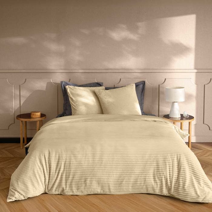 Housse Couette + 2 Taies 220 X 240 Cm Flanelle Veloutea Sable