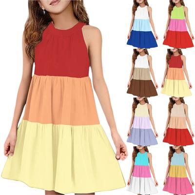 Dziecięca letnia, swobodna, modna sukienka z okrągłym dekoltem i bez rękawów