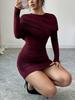 European Style Ruched Hip-Wrap Long-Sleeve Dress for Women - Slim-Fit, Sexy, High-Quality, Spring/Autumn 2025 Collection