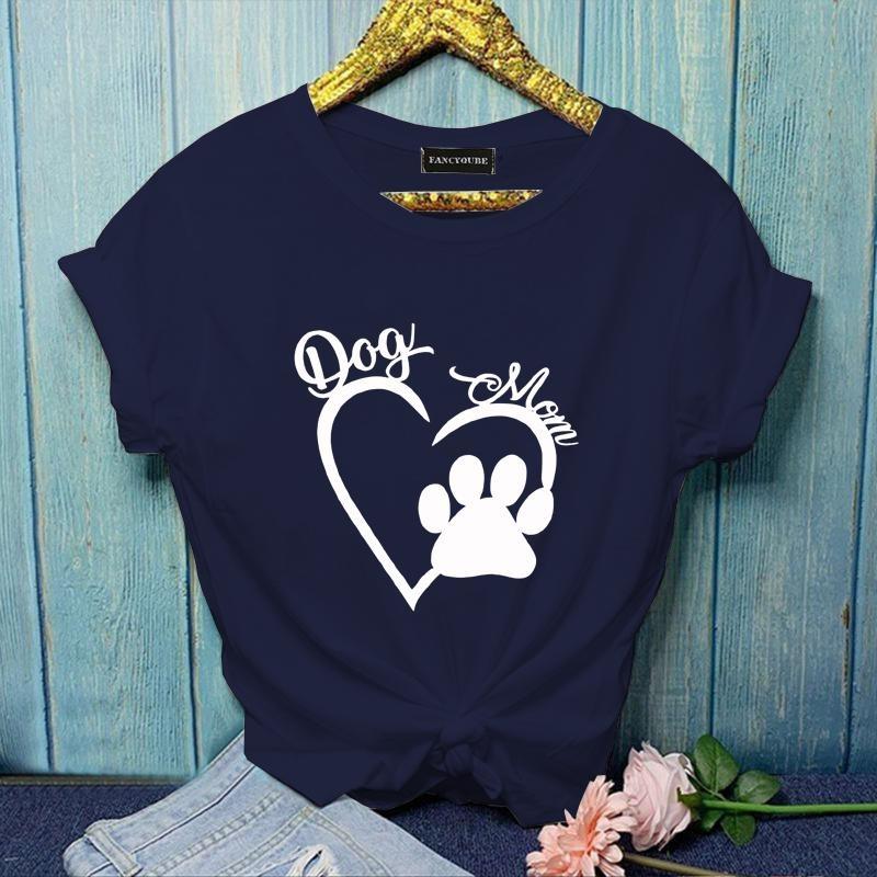Dam Ny Mode Hundmamma Hjärta Mönster Tryckt T-shirt Söt Hund Tassavtryck Kortärmad Skjorta Hundälskare T-shirt Toppar