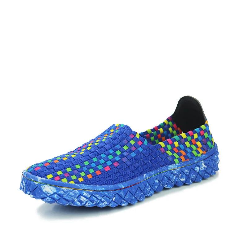 Summer Women's Flats Fashion Elastic Band Weave Casual Shoes Slip on Breathable Sneakers Spring Couple Loafers Plus Size 35-44