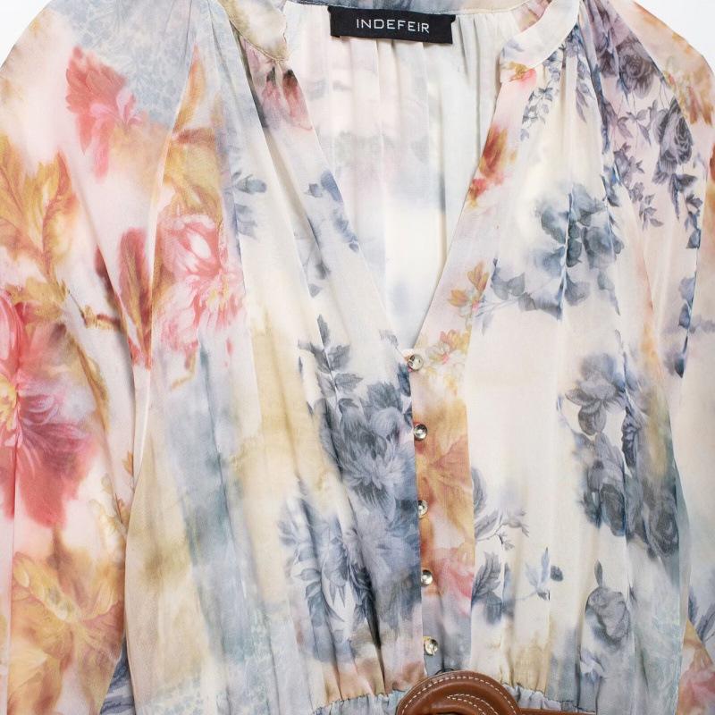 New Autumn Floral Print Belted Midi Dress for Women - European & American Style