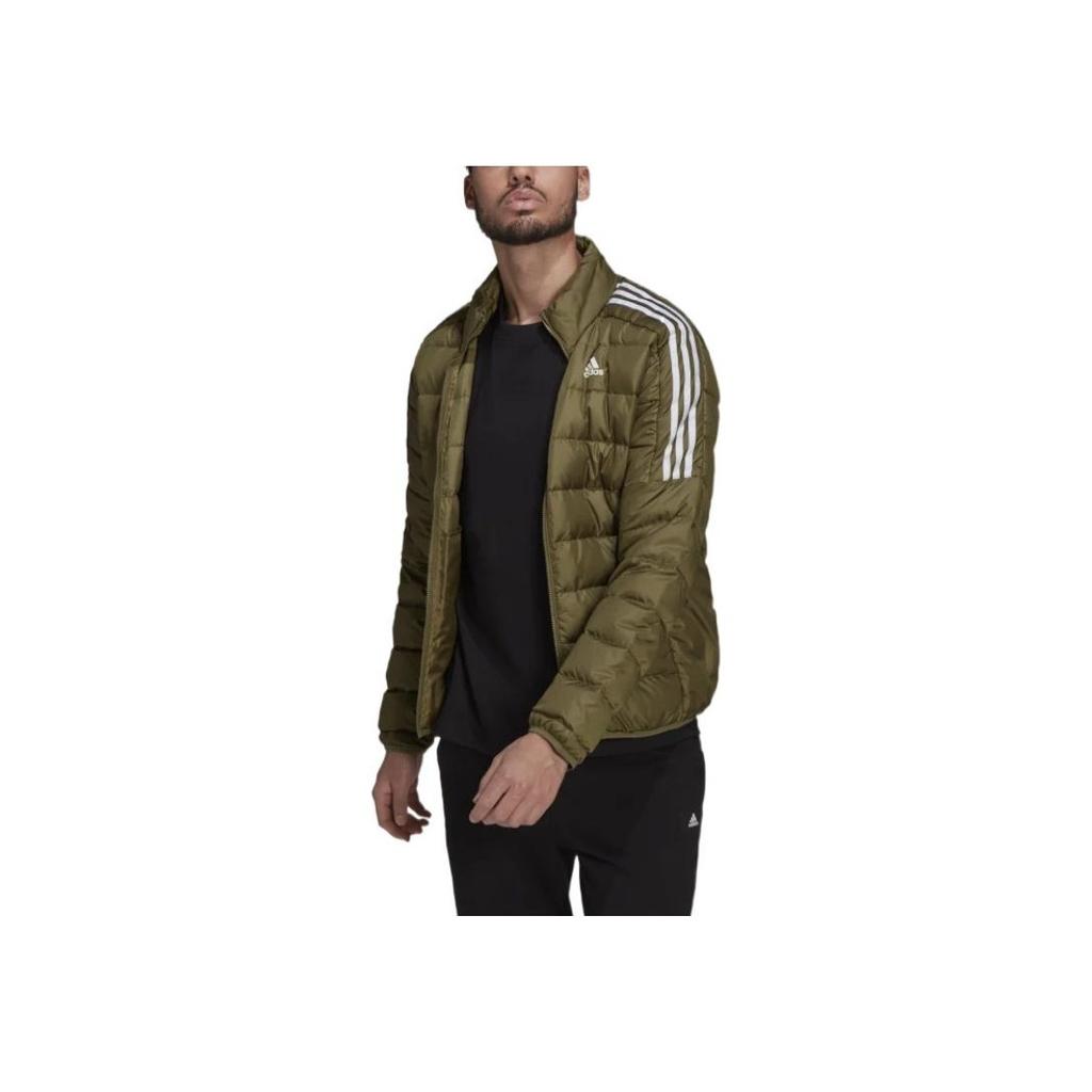Adidas Essentials Logo Print Striped Stand Collar Long Sleeve Down Jacket Men Outerwear Olive GT9168