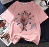 Feather Print Tshirt FeUnisex Harajuku Aesthetic Casual Short Sleeve New Summer Fashion Yk Round Neck Tshirt Oversized T Shirt