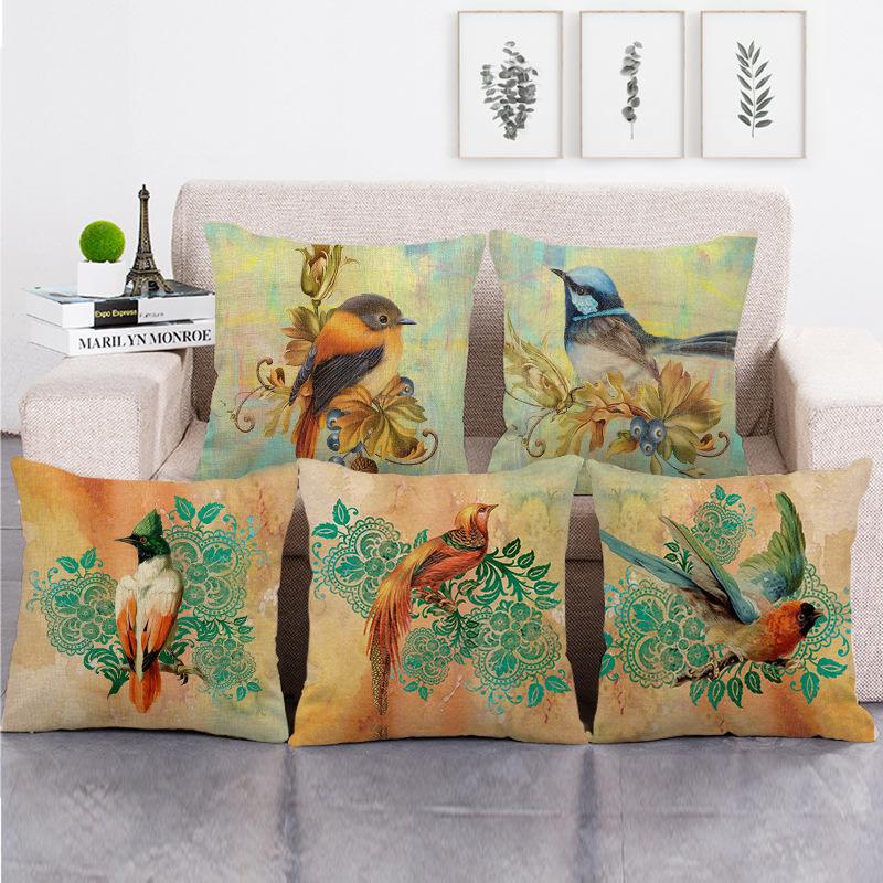 Tinika Chen Unisex Retro Oil Painting Of The Long-Tailed Bird Digital Printing Short Plush Pillow Covers For Sofa Office Cushion Cover Home Goods