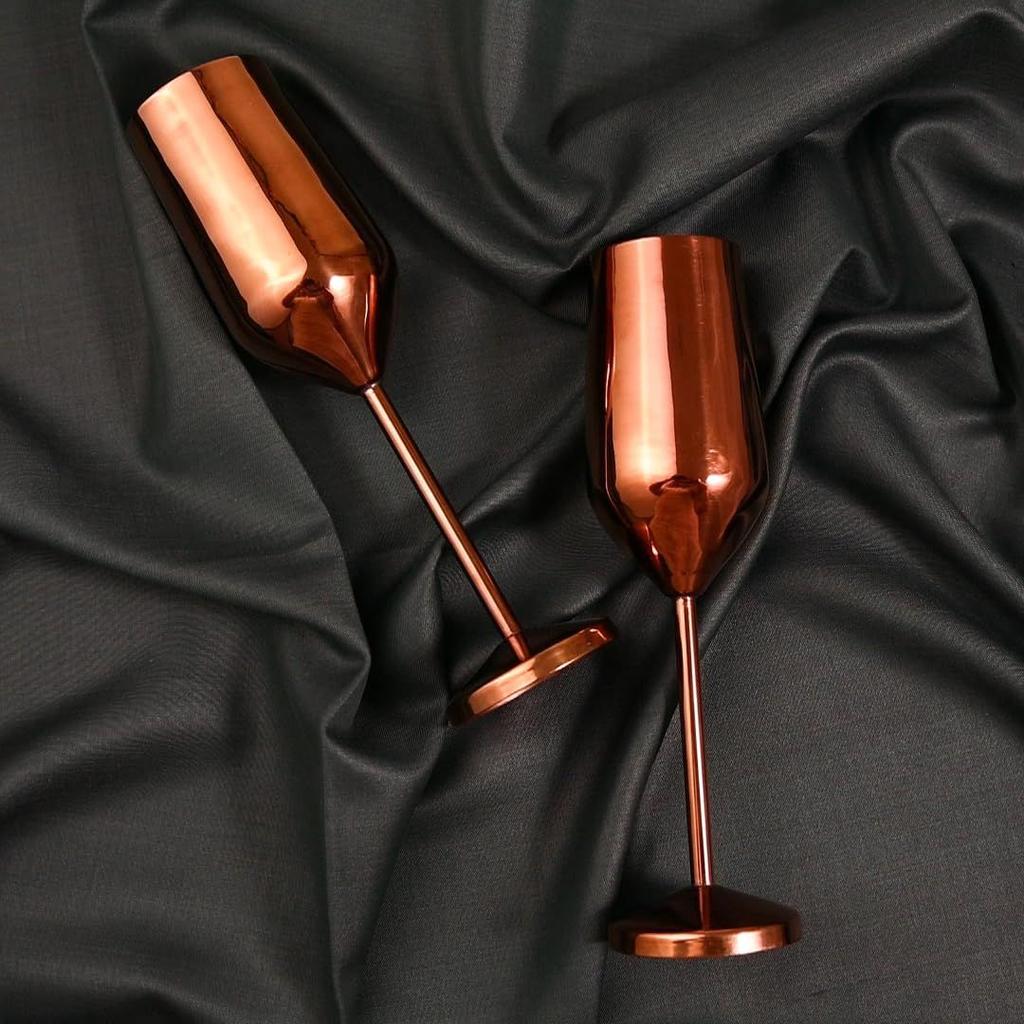 Glass Set of 2-200ml | Stainless Steel Wine Flutes Glasses | Bar Accessories Non-Toxic & Anti-Tarnish Gift
