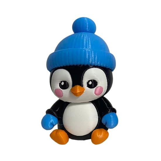 Small Penguin Figurine Cute with Knit Hat, 3D Printed Cartoon Holiday Gift for Friends Animal Statue Christmas Desktop Ornament, Car Dashboard