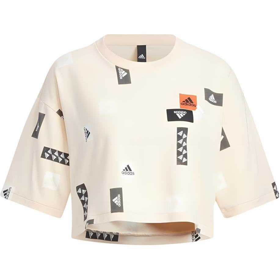 adidas T Shirts Women's Ecru Crew Neck Moderate Straight Fit HM5295