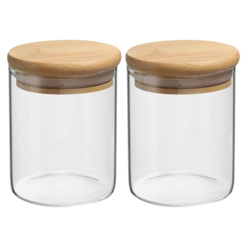 PATIKIL 17oz Glass Jars with Airtight Bamboo Lids, Set of 2, Clear Food Storage Jars for Nuts, Sugar, Coffee Beans, and Spices (12x8cm)