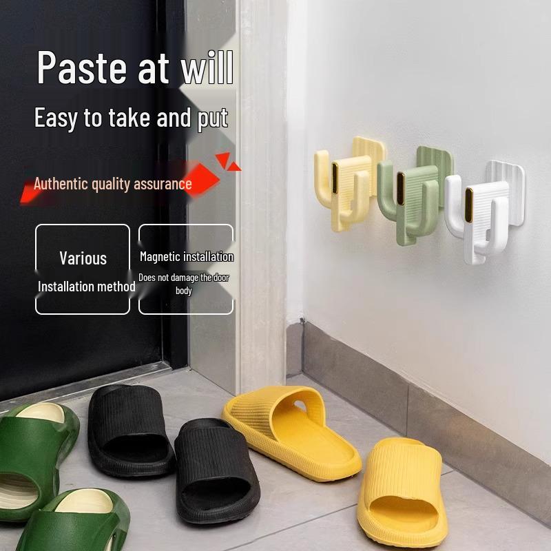 No-Drill Wall-Mounted Slipper Rack - Bathroom Storage Hook Shelf