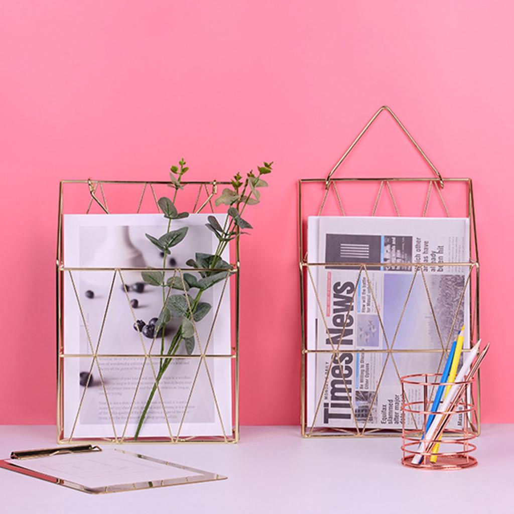 Storage Basket Nordic Metal Net Storage Basket Wall Hanging Portable Multifunction Rose Gold Storage Basket Desk Magazine Organi