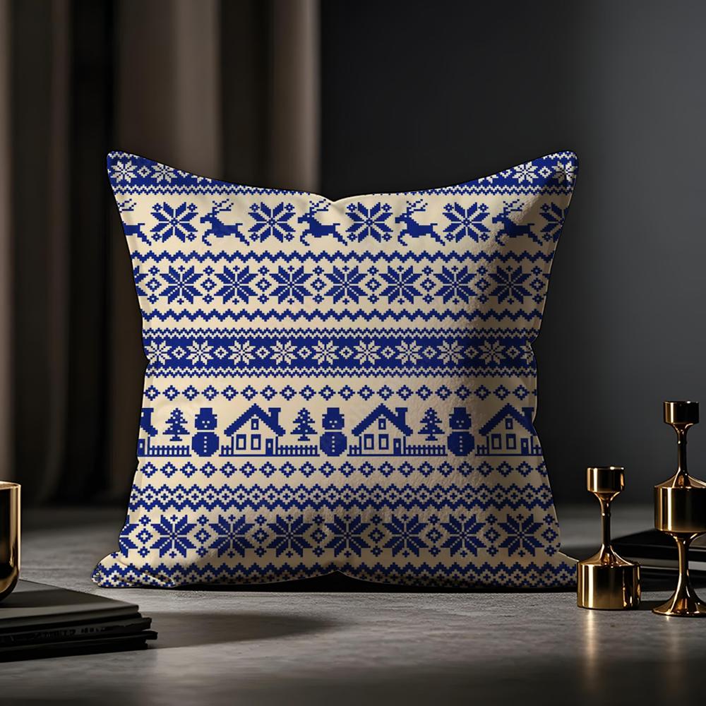 Modern And Stylish Fair Isle Cushion Cover Anti-dustmite Pillowcase Invisible Zipper Silky Short Plush Sofa Cushion Cover