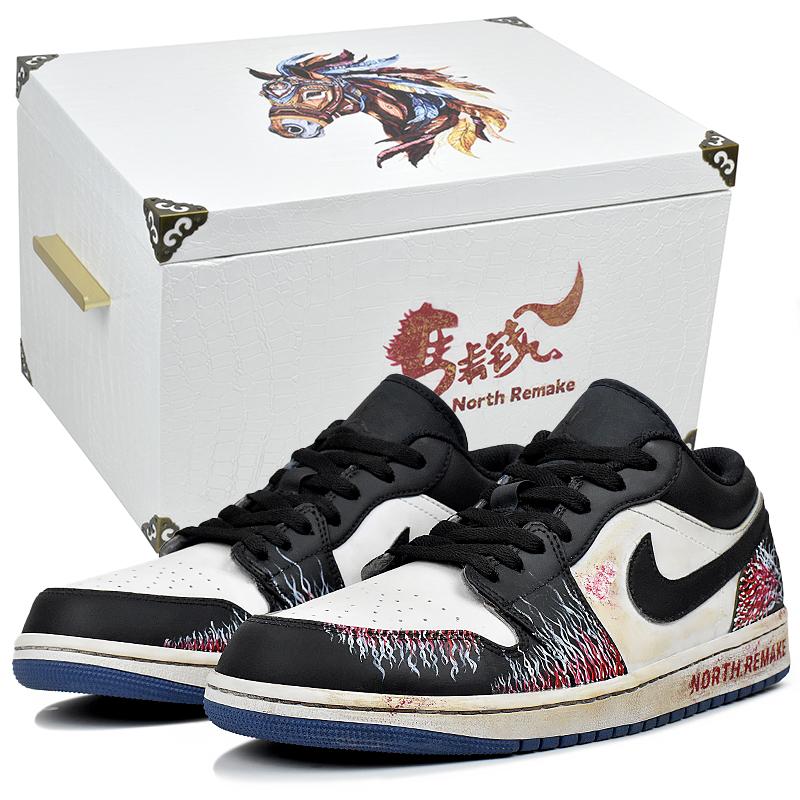 Jordan Air Jordan 1 Abrasion Resistant Low Top Vintage Basketball Shoes Men's Black White Red 553558-414(Team96-S-BOX)