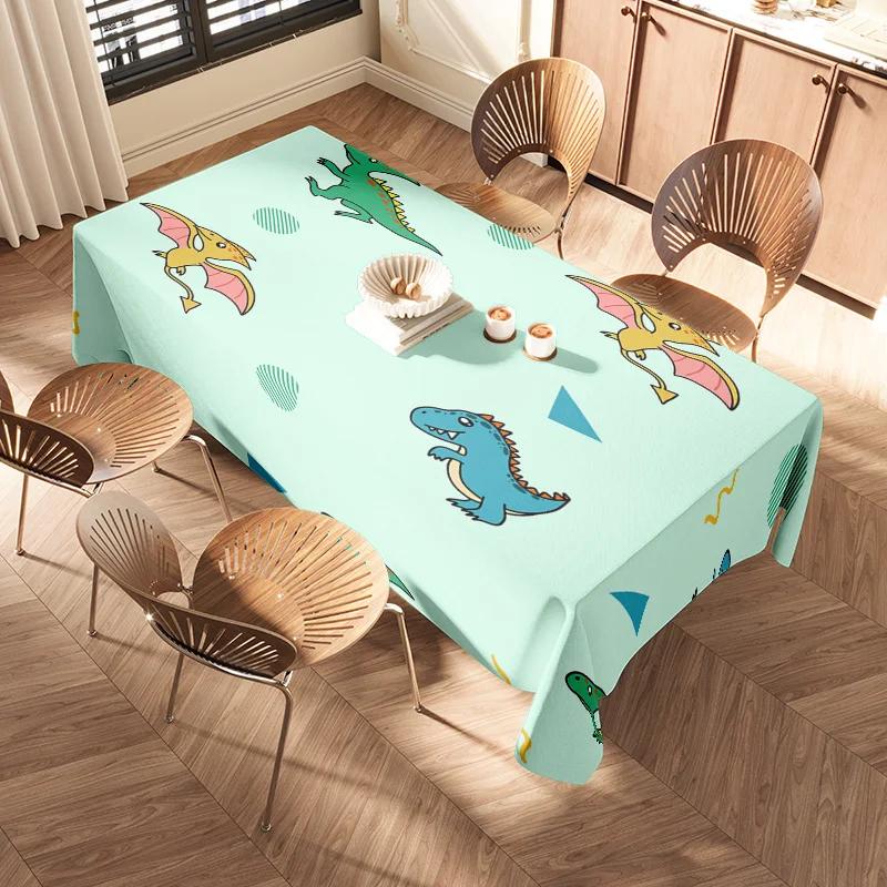 Cartoon Print Tablecloth Polyester Home Decoration Plaid Blue Green Waterproof Non-Slip Dining Linen Bedding