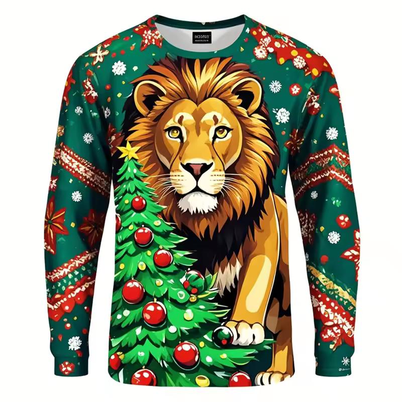 3D Print Animal Husky Graphic Long Sleeve T Shirt For Men Merry Christmas Crewneck Oversized Tshirts Clothes Mens Tee Tops