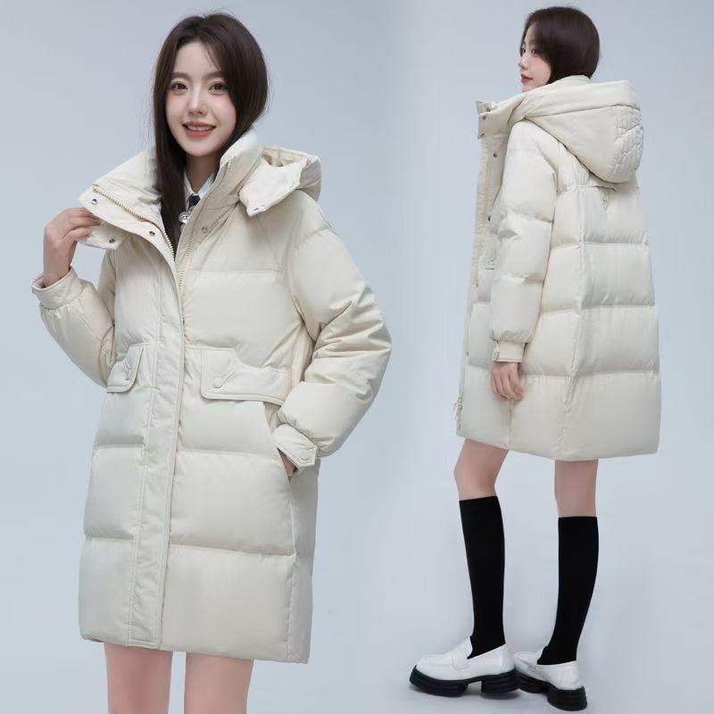 Winter Locker Mode Übergröße Verdickter Baumwollmantel Damen Lange Länge Reine Farbe Jacke