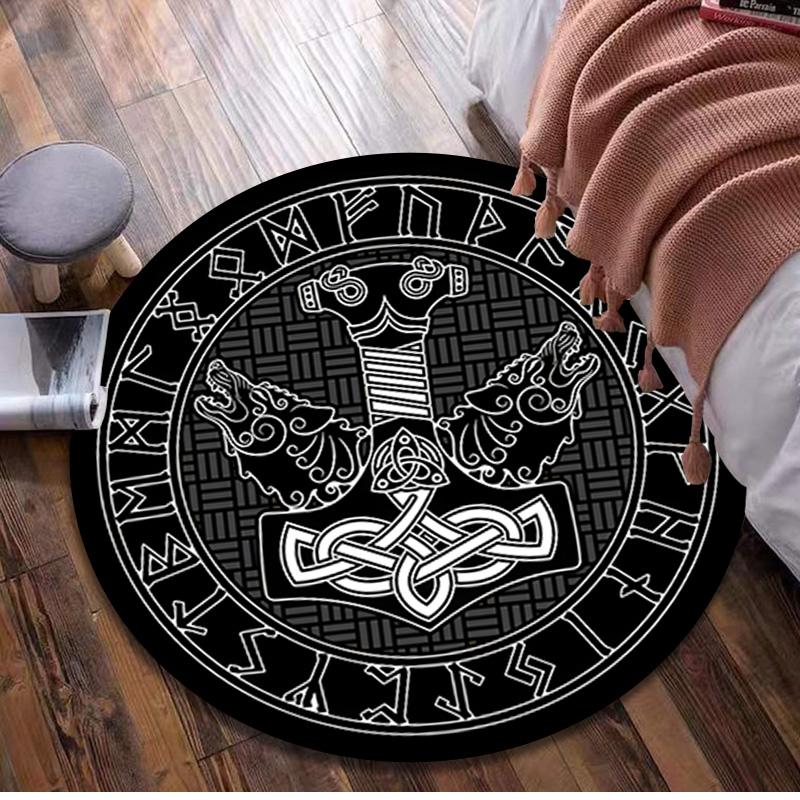 Vegvisir Viking Compass Circular Rug - Office Decorative Carpet For Living Room Bedroom Door Mat Floor Rug Computer Chair Area Rug