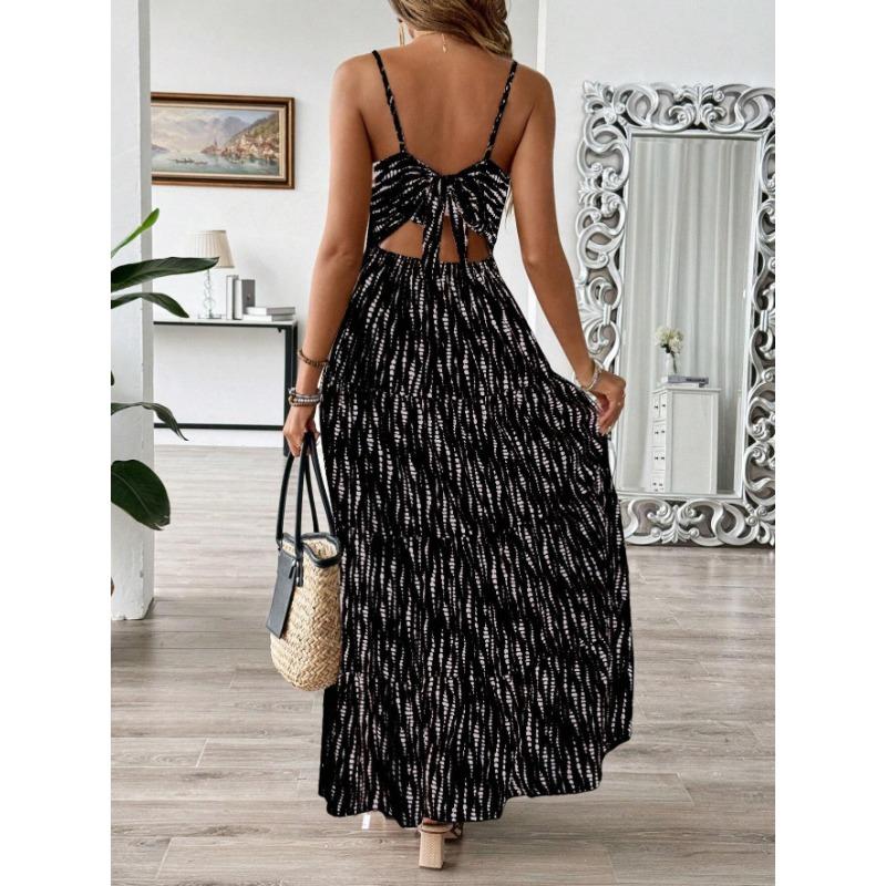 YYFS Women's Fashion Summer Spring Stripe Print Sleeveless V-Neck High Waist Casual Dresses