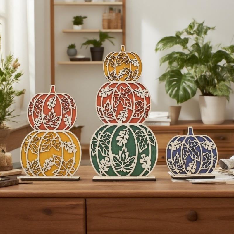 Fall Wooden Table Signs with Led Light r Autumn Thanksgiving Tiered Tray Decors Tabletop Centerpieces Pumpkin Block Sign