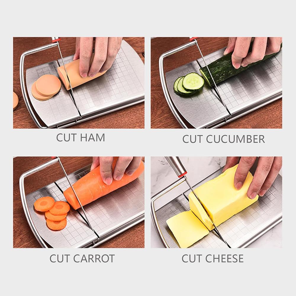 Multipurpose Cheese Slicer for Block Cheese, Stainless Steel Cheese Cutter Board with Blade and Scale