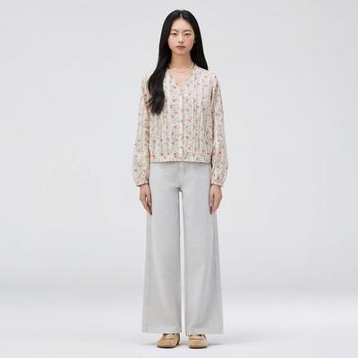 Flower Pattern V Neck Blouse T262mbl153w