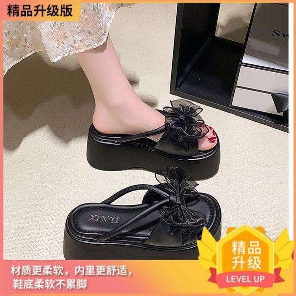 Gentle Fairy Wind Bow Sweet Height Increase Women Wear Sandals 2025 Summer Popular Fashion Versatile Cool Slippers