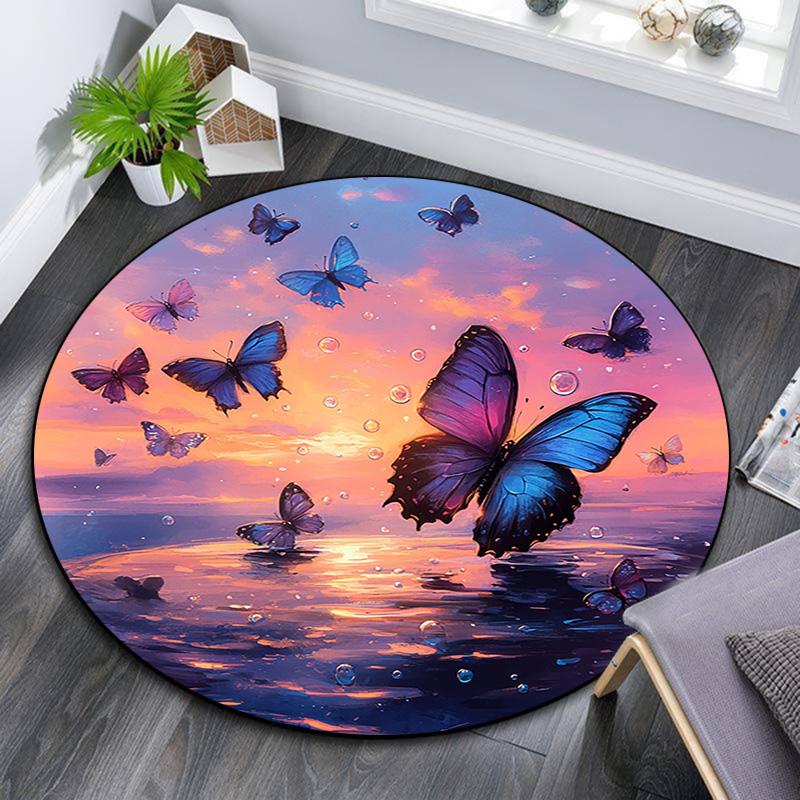 

Butterflies Sunset Round Area Rug,Carpet Rug for Living Room Bedroom Sofa Playroom Decor,Non-slip Floor Mat 80cmx80cm