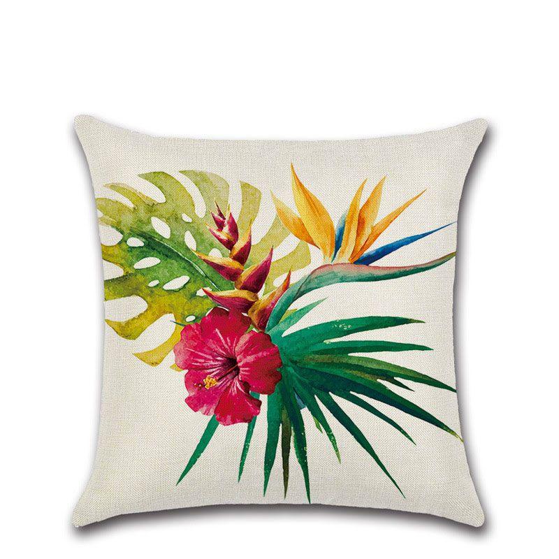 Green 18 Tropical Plant Pillow Case Cotton Linen Sofa Cushion Decorative Cover