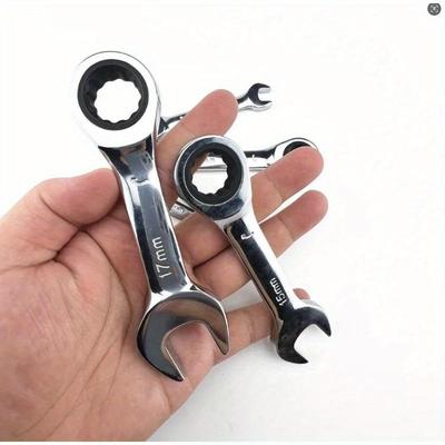 Ratschenschlüssel mit verstellbarem Kopf und kurzem Griff, Mini-Schnellratschenschlüssel, arbeitssparend, Autoreparatur-Hardware, Mehrzweck-Schraubenschlüssel