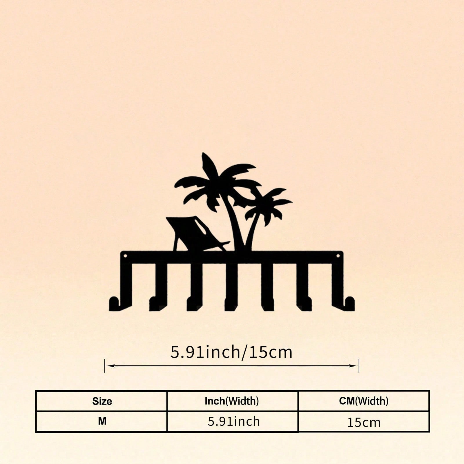 

Vintage Metal Key Holder with 7 Hooks, Palm Tree and Beach Chair Design, Wall Decor for Entrance and Bedroom 10x15