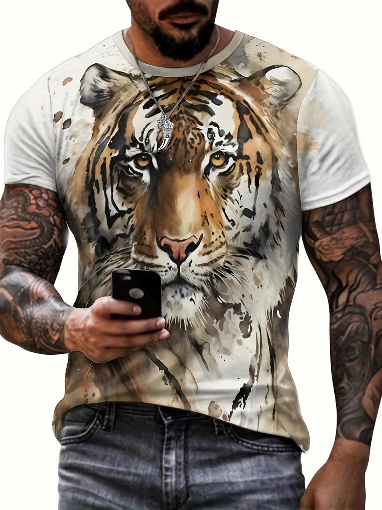 Cross Print Men's Graphic Design Crew Neck T-shirt Casual Tshirts for Summer Men's Clothing Tops for Daily Gym Workout Running