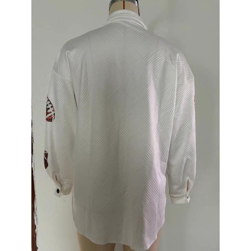 Осенняя женская куртка регби больших размеров с принтом в стиле пэчворк XXL белый — фото 9