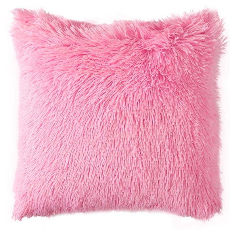 Luxurious Double Sided Faux Furs Throw Pillow Case Soft Fuzzy Plush Square Cushion Cover Durable Home Sofa Couch Decors розовый