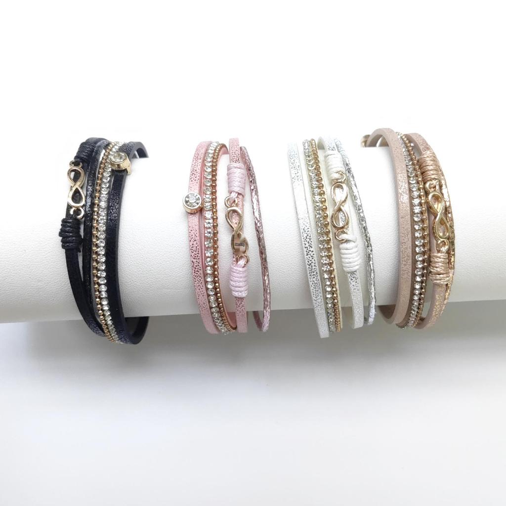 European & American Retro Leather Rhinestone Multi-layer Bracelet with Magnetic Buckle for Women