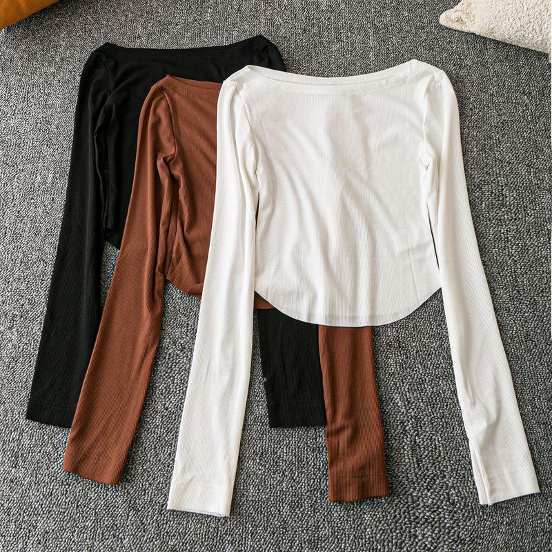 

Весна и Осень Экспорт K-стиль Новое поступление Легче всего сочетать Простая повседневная мода Короткий с открытыми плечами С длинными рукавами Пуловер Базовая рубашка White S