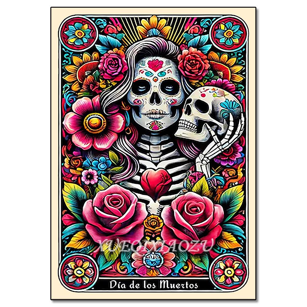 Peinture Art Diamant DIY Squelette Dames Mosaïque Point de Croix Set Art Fleur Pierre Précieuse Incrustation Cadeau DIY Décoration Peinture