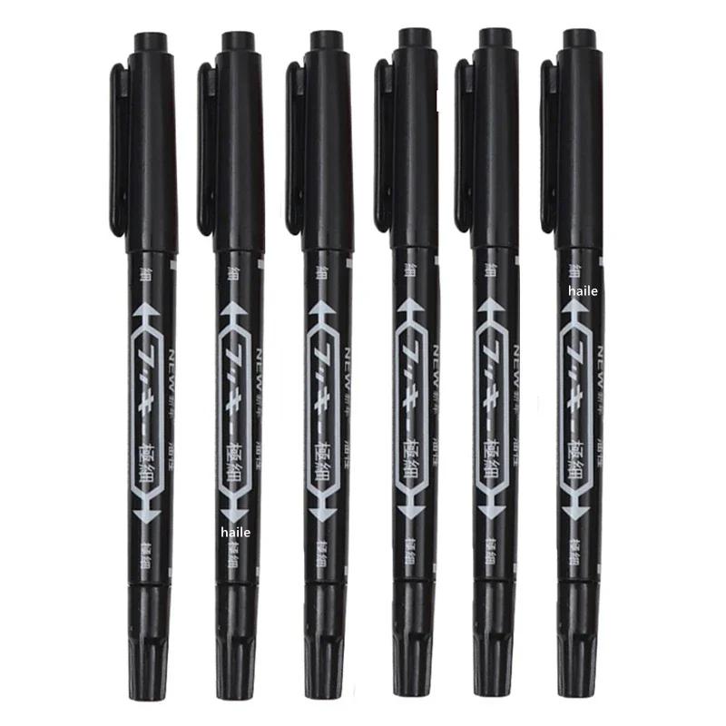 6 Pcs Permanent Waterproof Double-ended Marker Pen 0.5mm-1mm Fine Point Nib Marker Pen Red Black Blue Ink