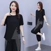Trendy Casual Sports Suit for Women, Loose Plus Size Women's Slimming Summer Dress, Short-sleeved Women's Cropped Pants Two-piece Set