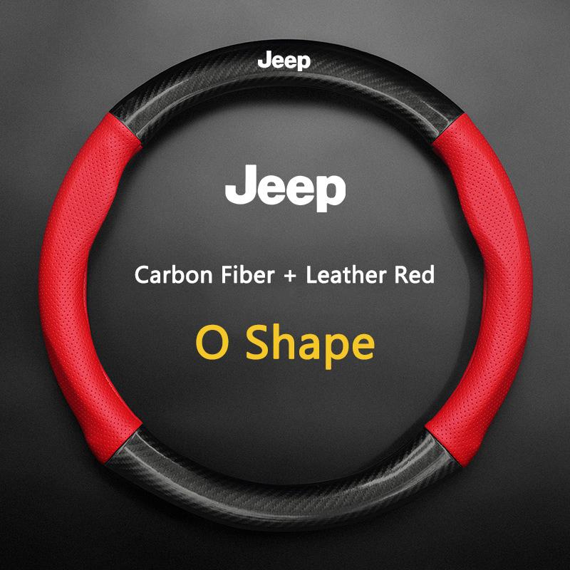 Carbon Fiber Leather Steering Wheel Cover For Jeep Renegade Compass Grand Cherokee Wrangler JK Gladiator Keychain Accessory AJV1