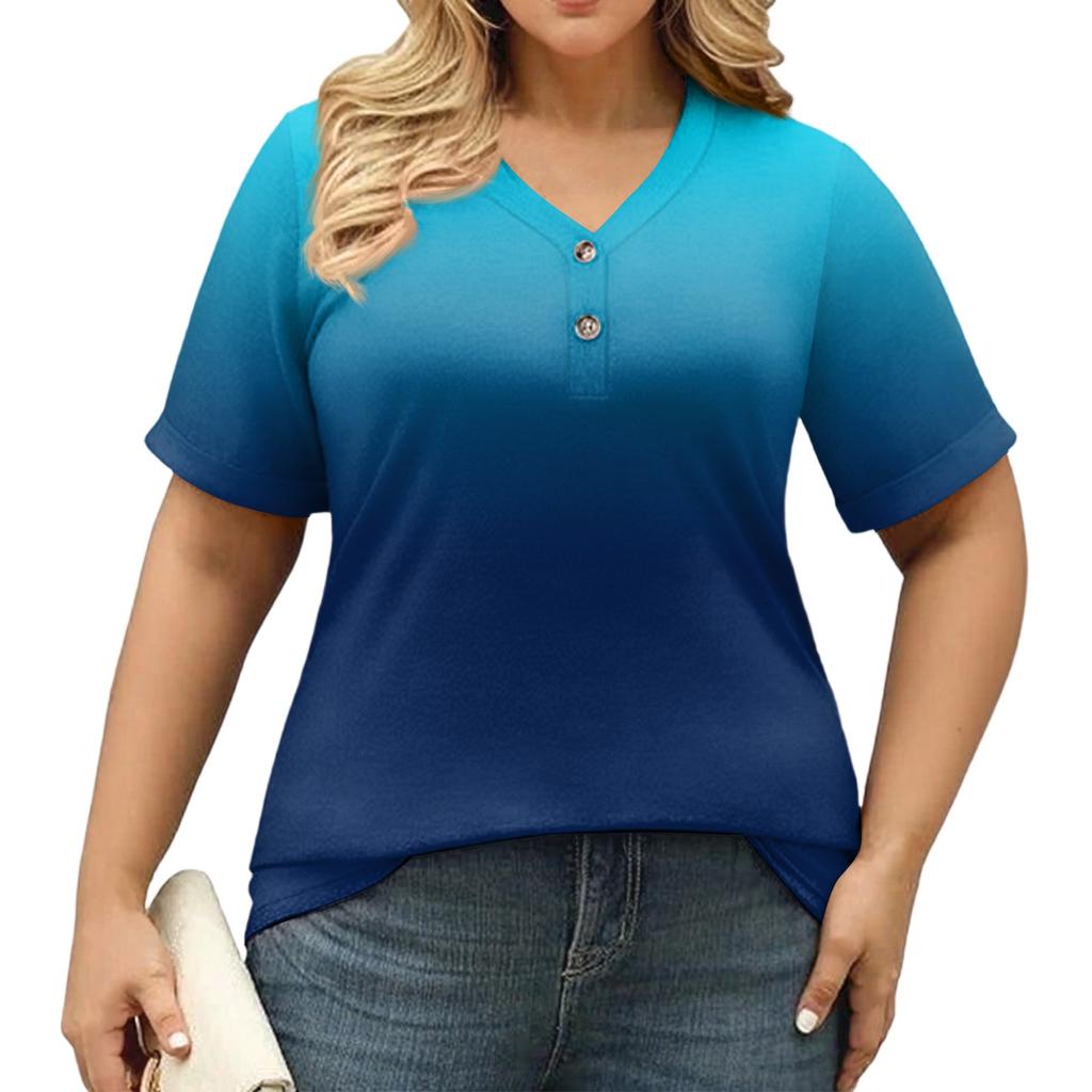 Women's Fashion Casual Printed V-Neck Short Sleeve Large Size T-Shirt Top